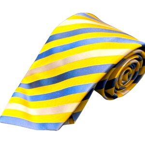 GEOFFREY BEENE Men’s Silk Tie • Yellow & Blue Stripes • 65”L x 3.5”W